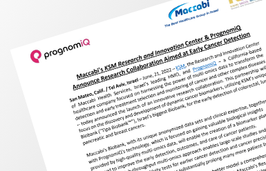 Maccabi's KSM Research and Innovation Center & PrognomiQ Announce Research Collaboration Aimed at Early Cancer Detection Press Release